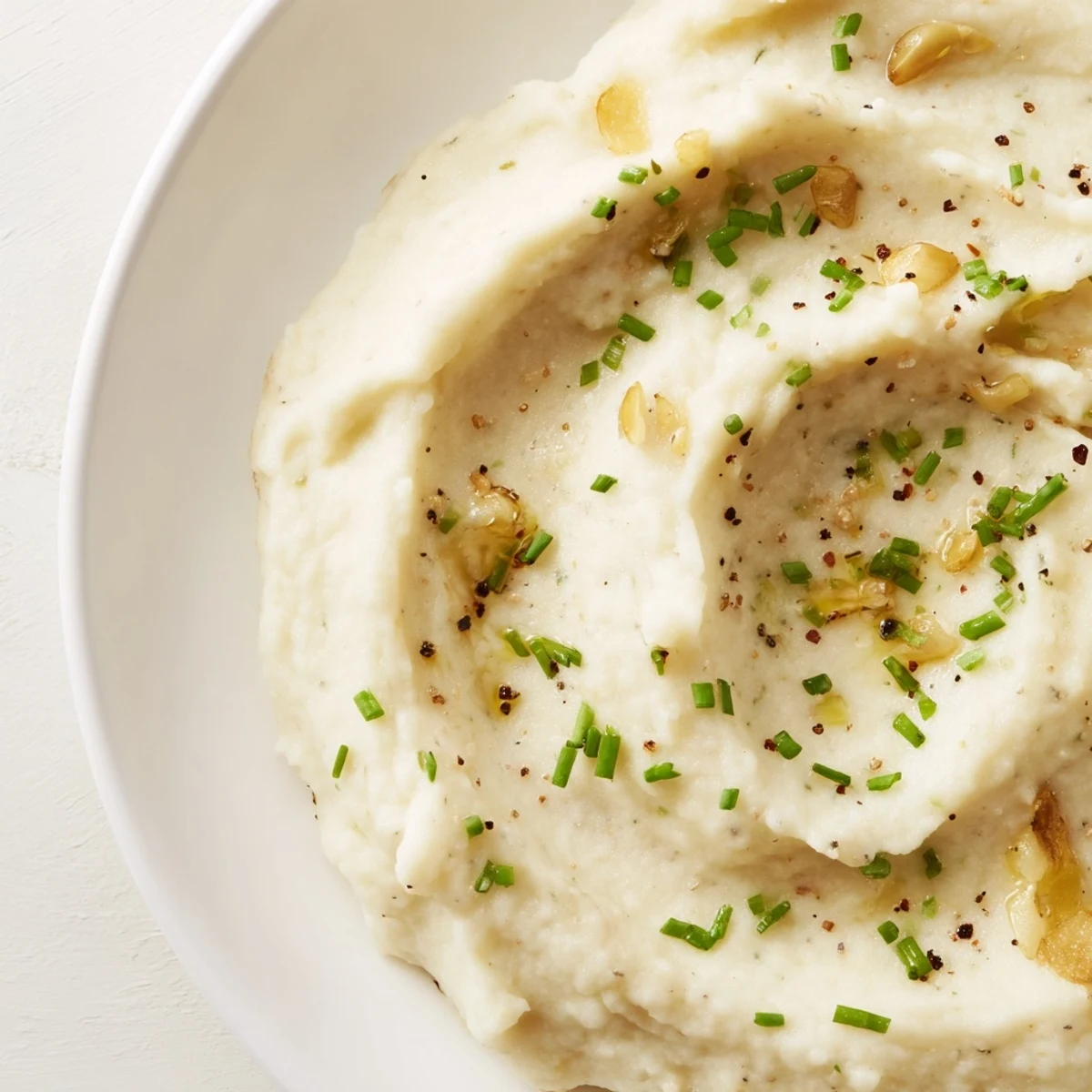 Golden-roasted garlic infuses this smooth and dreamy Roasted Garlic Mashed Cauliflower side dish.