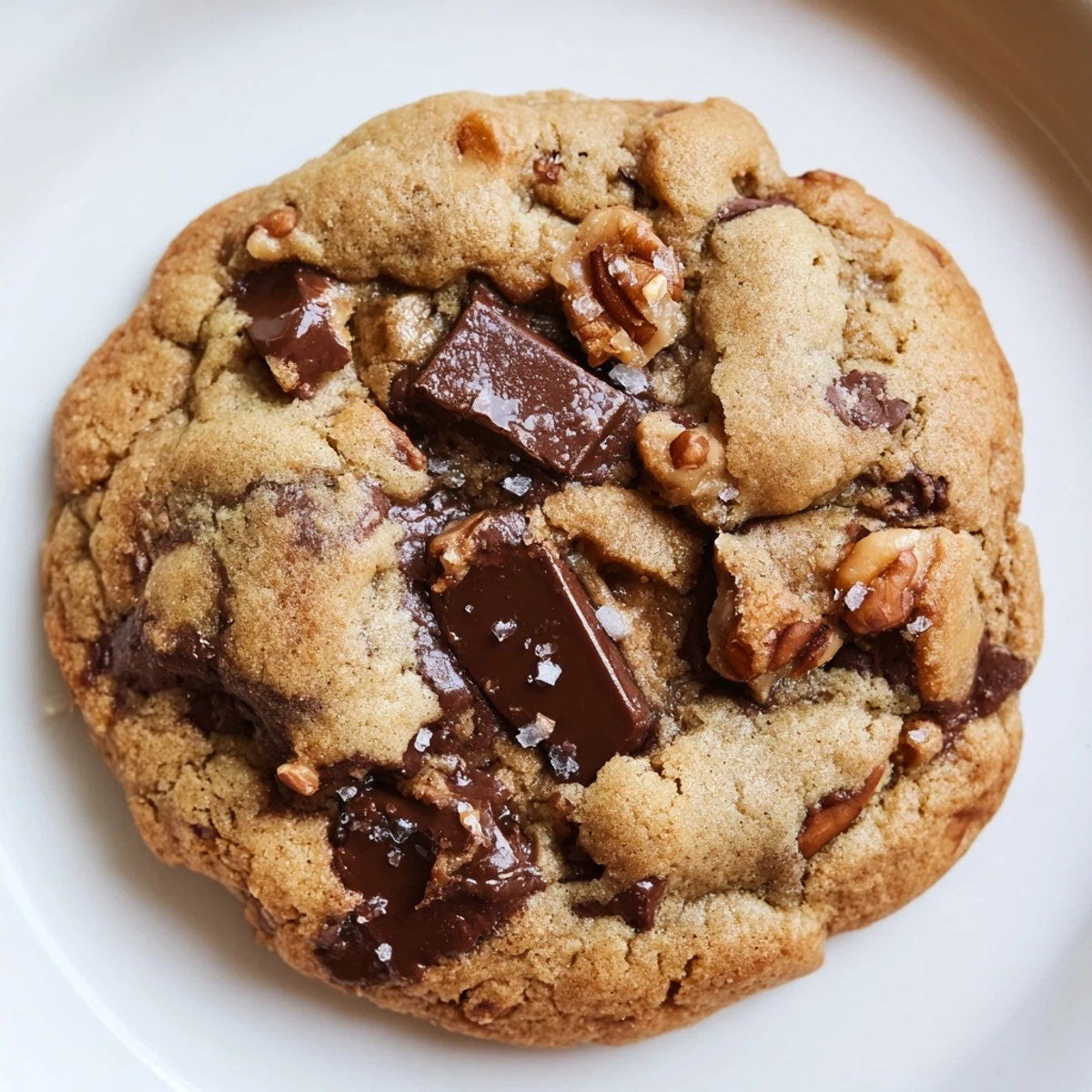 Chewy Chocolate Chip Cookies with Sea Salt Flakes are arranged on a wire rack, ready for serving.