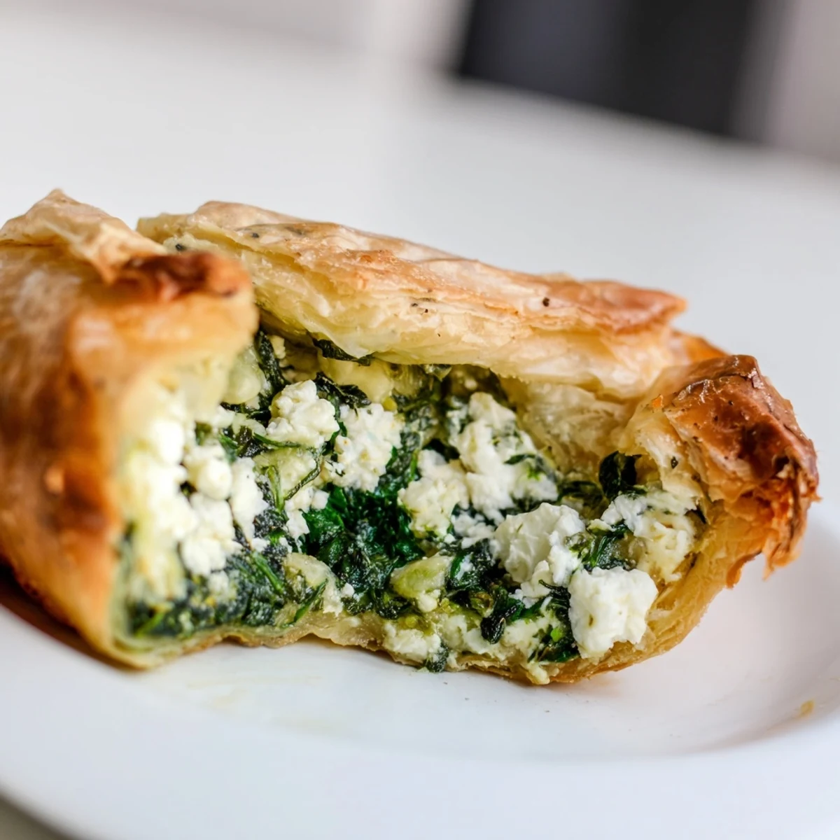 Golden Savory Spinach and Feta Puff Pastry bites are plated alongside a crisp salad for a delicious vegetarian lunch. 