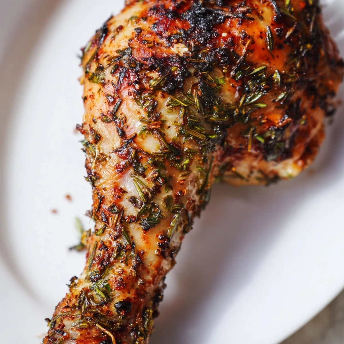 Herb Roasted Turkey Drumsticks rest on a roasting pan, their skin golden and crisp with fresh rosemary sprigs and lemon slices.