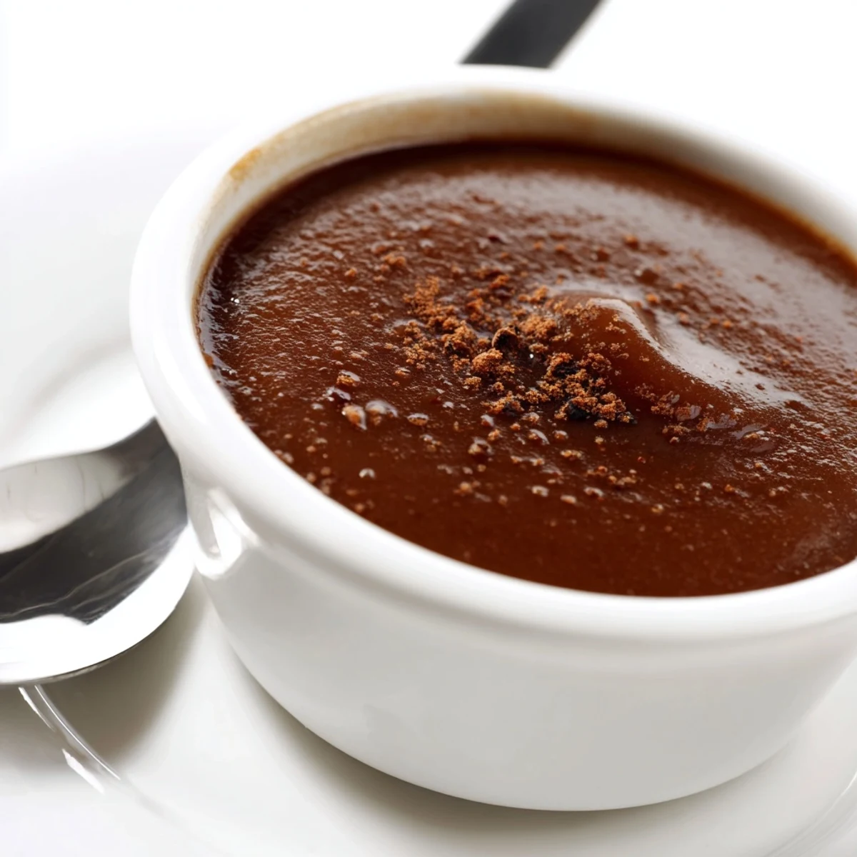 Golden Spiced Apple Butter with Cloves is being blended with an immersion blender for an ultra-smooth, velvety texture.