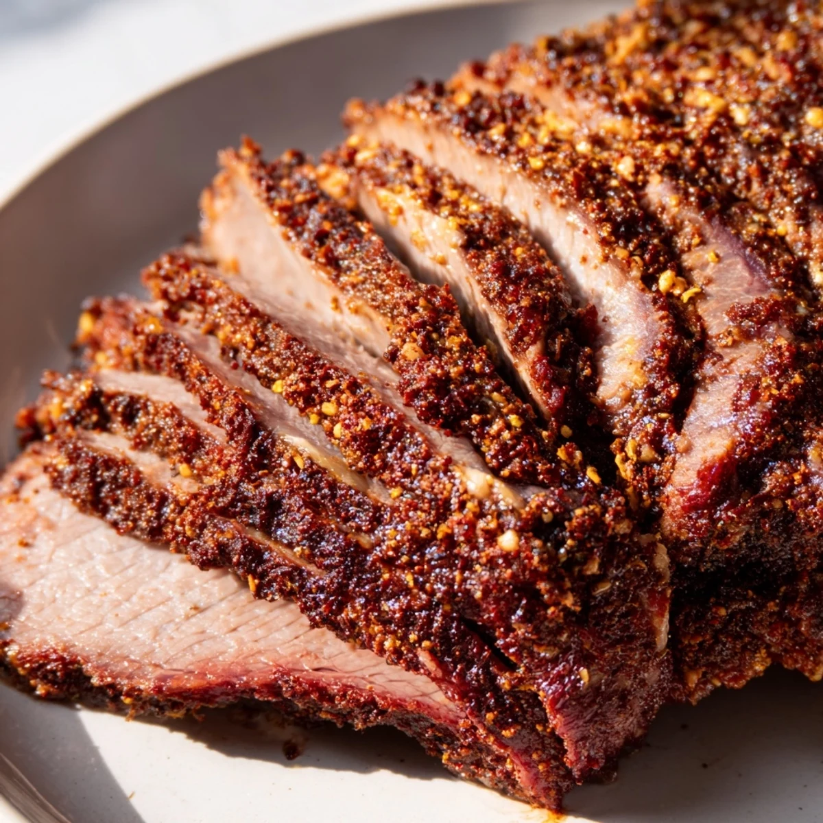 A seasoned Spiced Meat with Rub fresh from the grill, aromatic smoke around a bold crust and glistening olive oil finish.