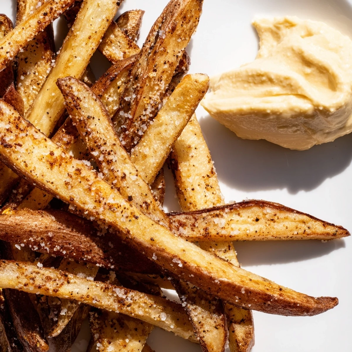 Crispy French fries with a bowl of garlic aioli, ready to serve as a savory snack.