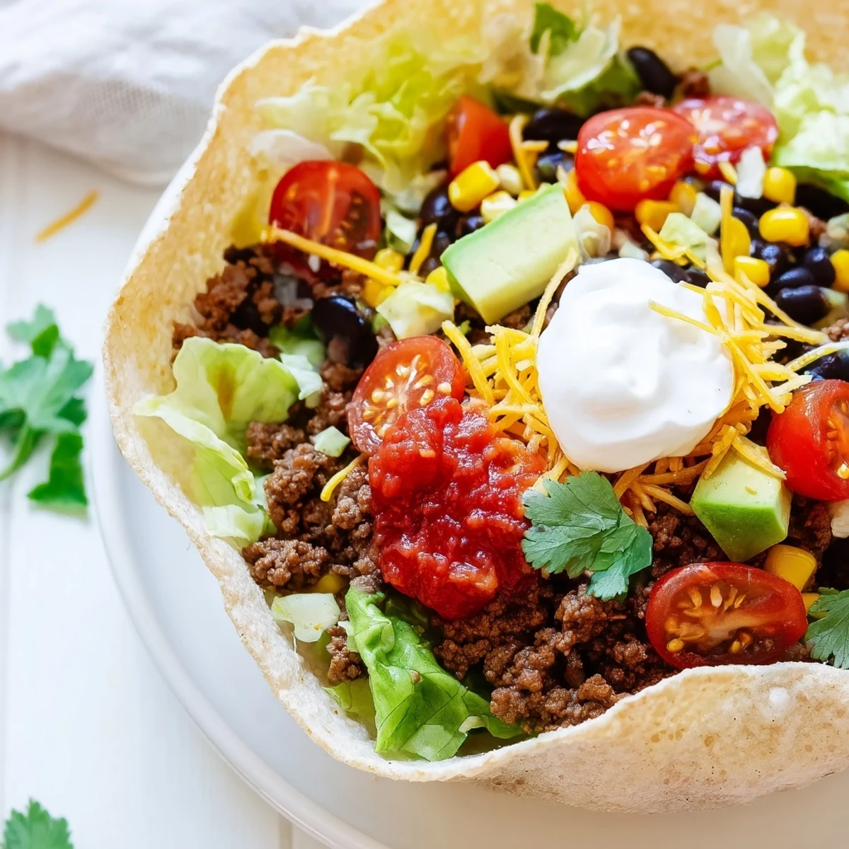 Topped with fresh romaine lettuce, diced avocado, and cherry tomatoes for a colorful, crunchy meal.
