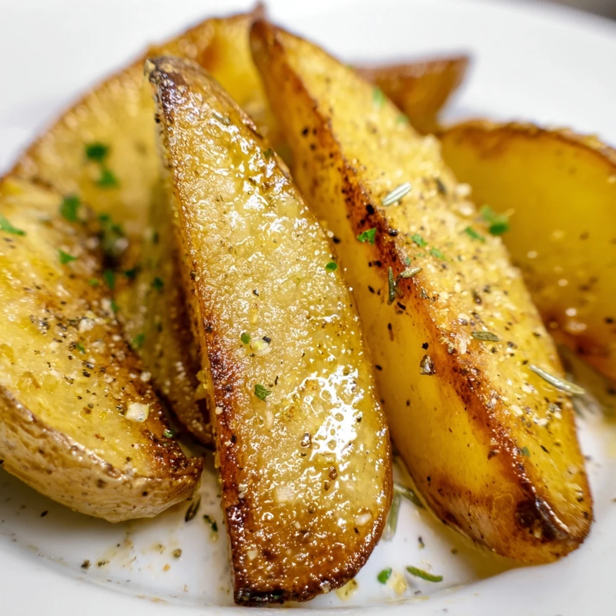 Bright Mediterranean lemon potatoes with rosemary, garnished with fresh parsley and lemon zest, perfect for a vegetarian side dish.