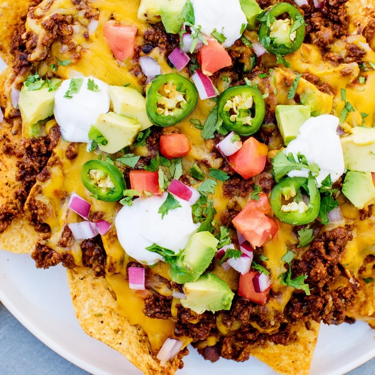 Freshly baked Beef Nachos with Black Beans are piled high with melted cheddar, Monterey Jack, and savory seasoned beef.