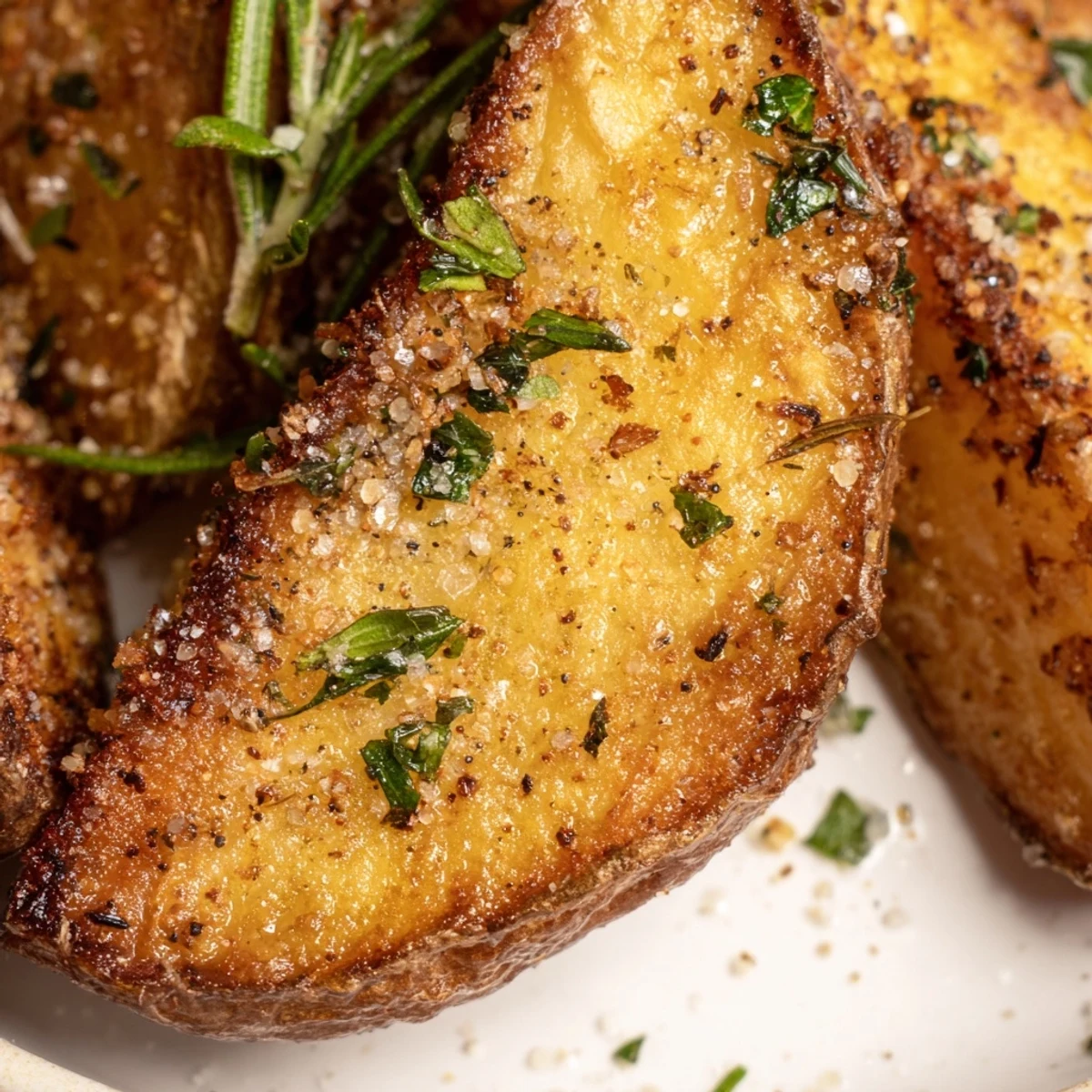 Savory Crispy Potato Wedges with Herbs arranged on a rustic wooden board for a family snack.