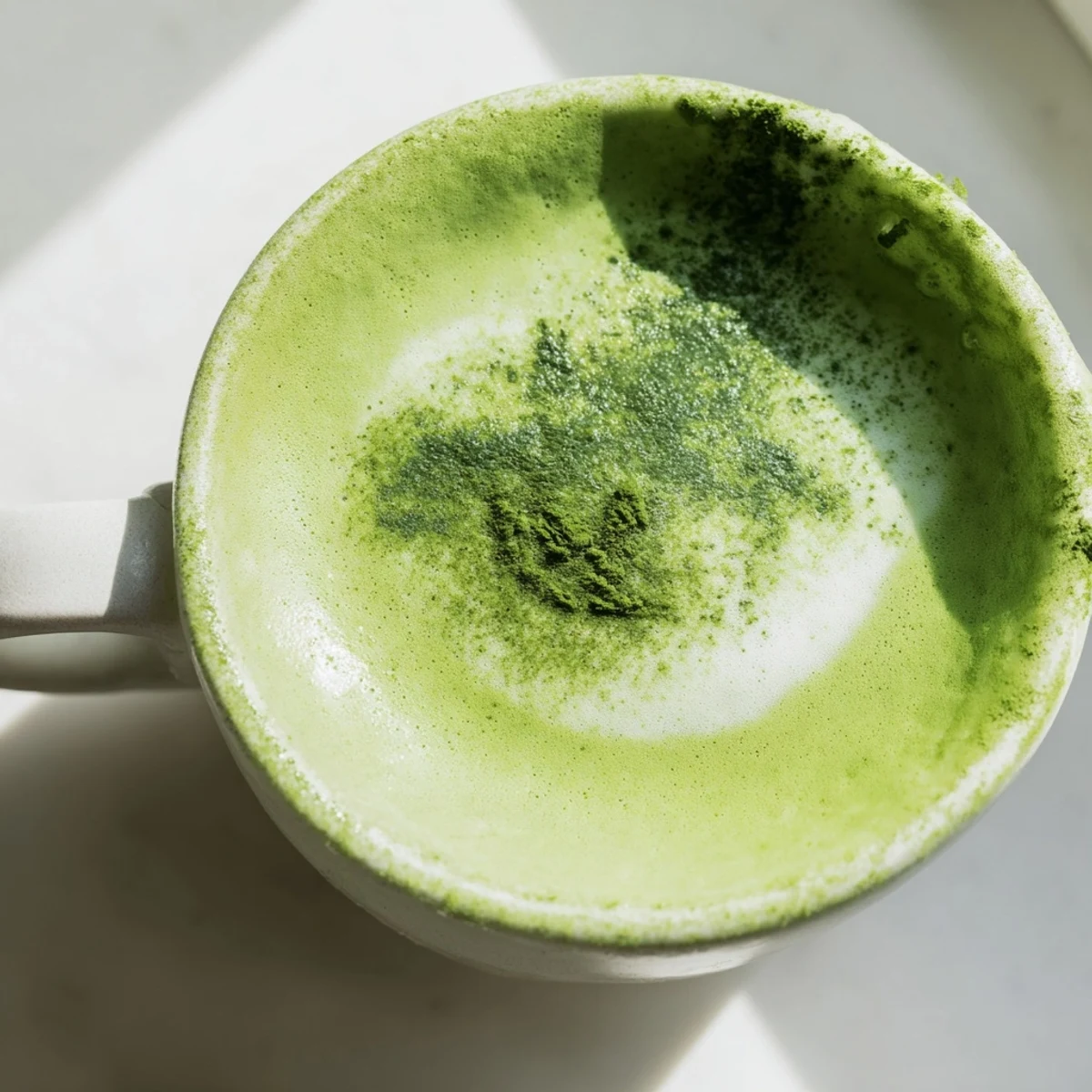 Vivid green matcha tea with creamy almond milk, lightly sweetened and served steaming hot.  