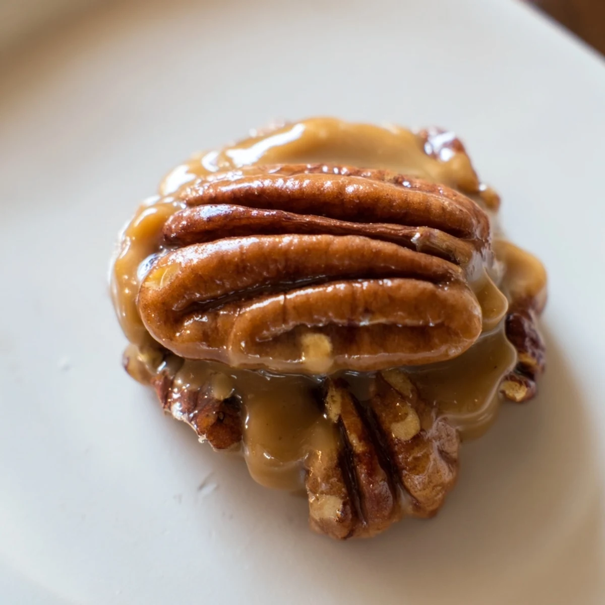 Close-up of rich Mardi Gras Pecan Pralines, featuring buttery pecans nestled in a soft, fudgy candy.  