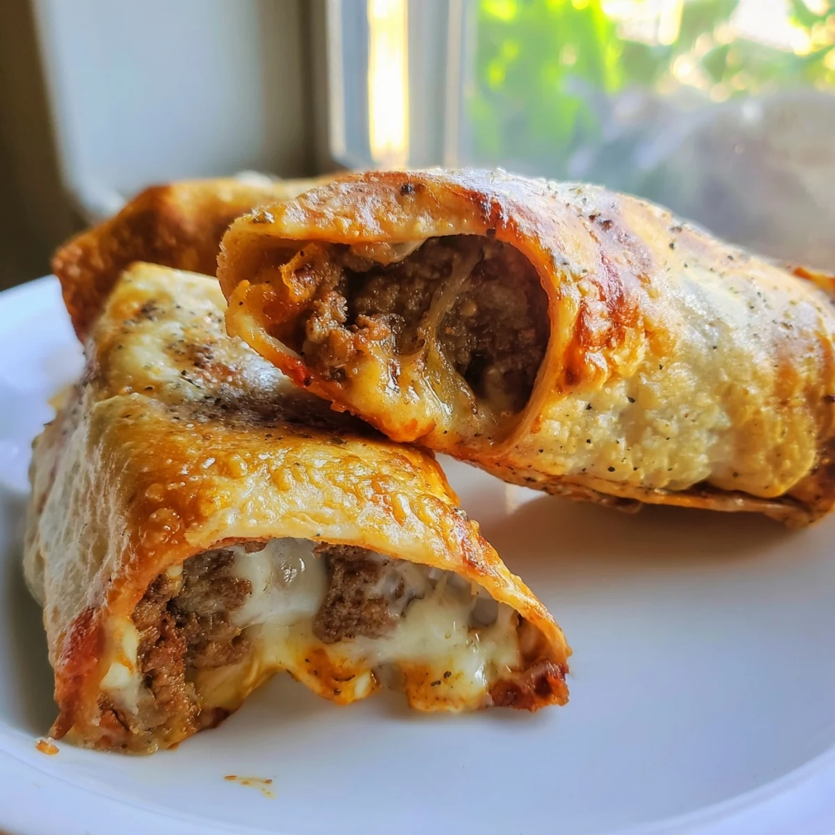 A close-up of golden, crispy Touchdown Pizza Rolls shows the steam rising from the melted mozzarella and cheddar inside.