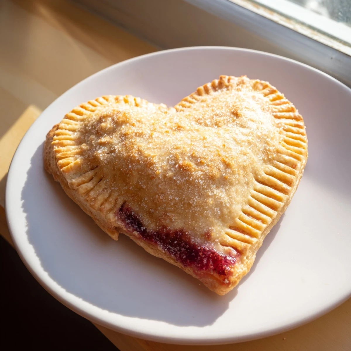 Golden-brown Heart Shaped Strawberry Hand Pies cooling on a wire rack, their flaky pastry brushed with egg wash and sprinkled with coarse sugar.  