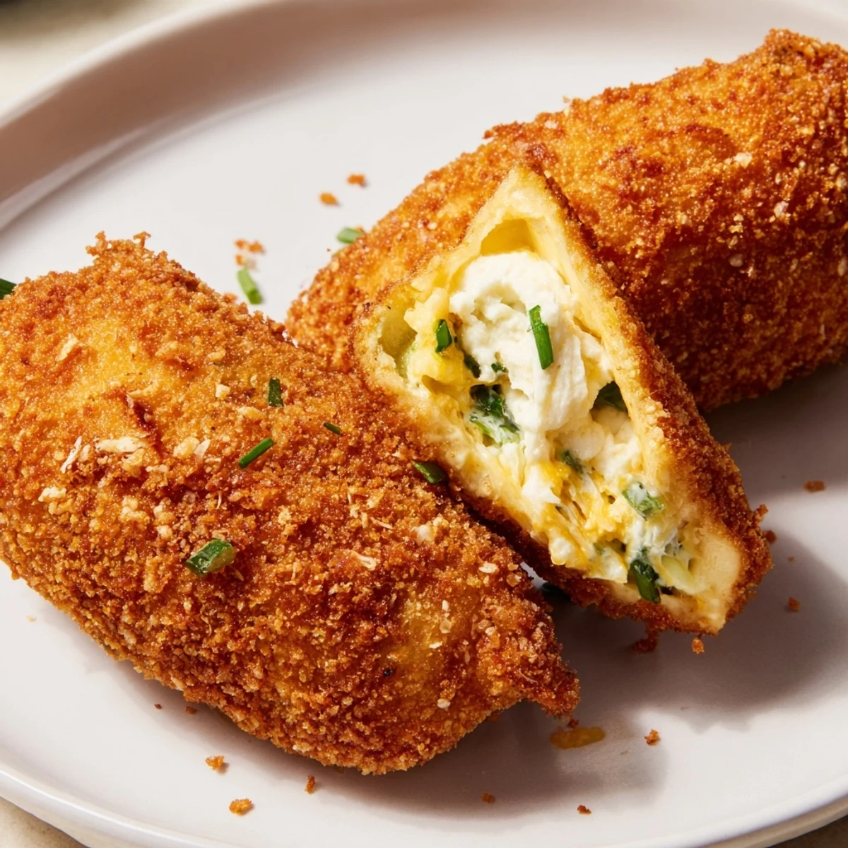 Crispy, homemade Spicy Jalapeno Poppers with Cream Cheese ready to be served at a party.