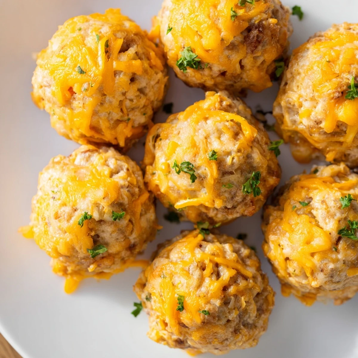 A close-up of halal Tailgate Sausage and Cheese Balls with a cheesy, savory filling and a crisp, golden exterior.  