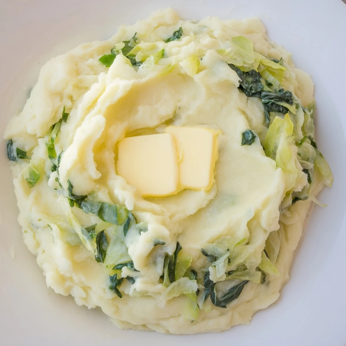 Tender cabbage and scallions folded into fluffy St. Patricks Day Colcannon Mashed Potatoes, ready for a festive side dish.