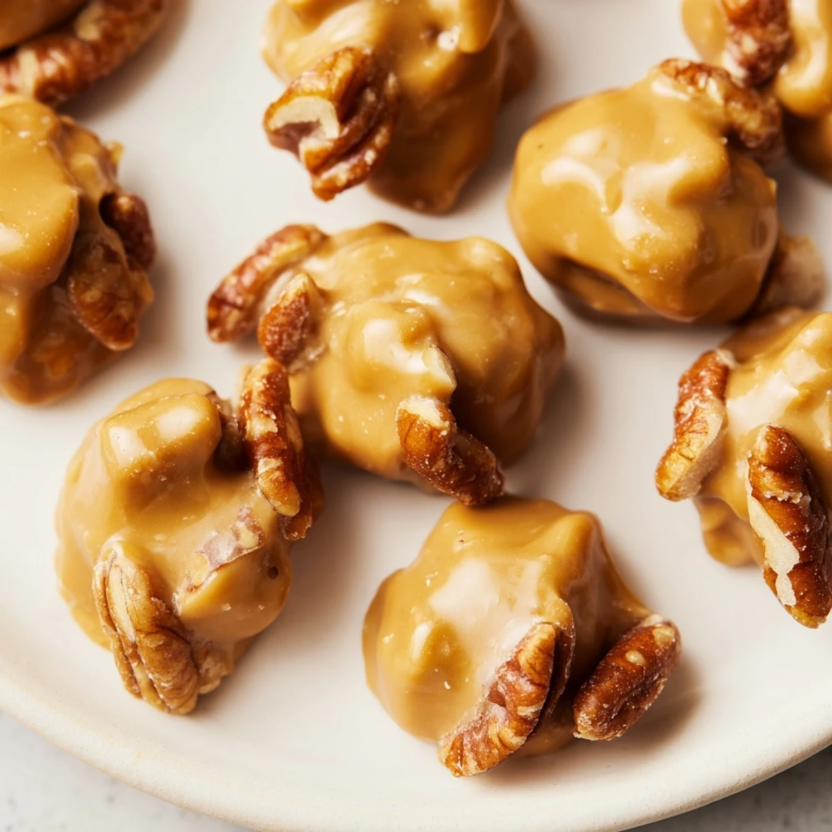 Golden-brown Mardi Gras Pecan Pralines cooling on parchment paper, showcasing creamy caramel and toasted nuts.