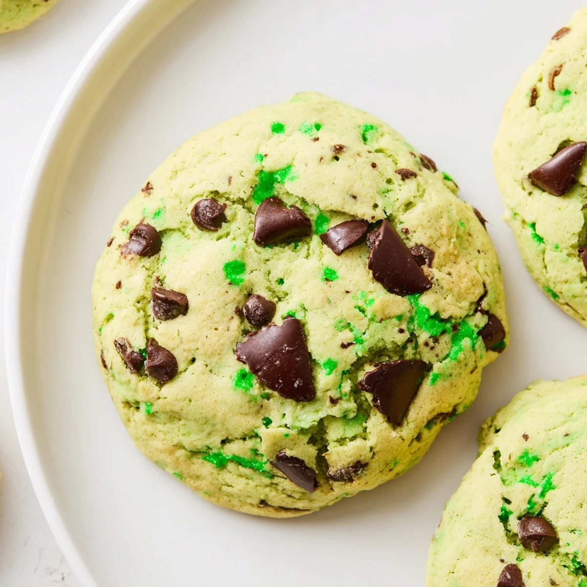 These vibrant green mint chip cookies are studded with semi-sweet chocolate chunks and have a soft, chewy texture.