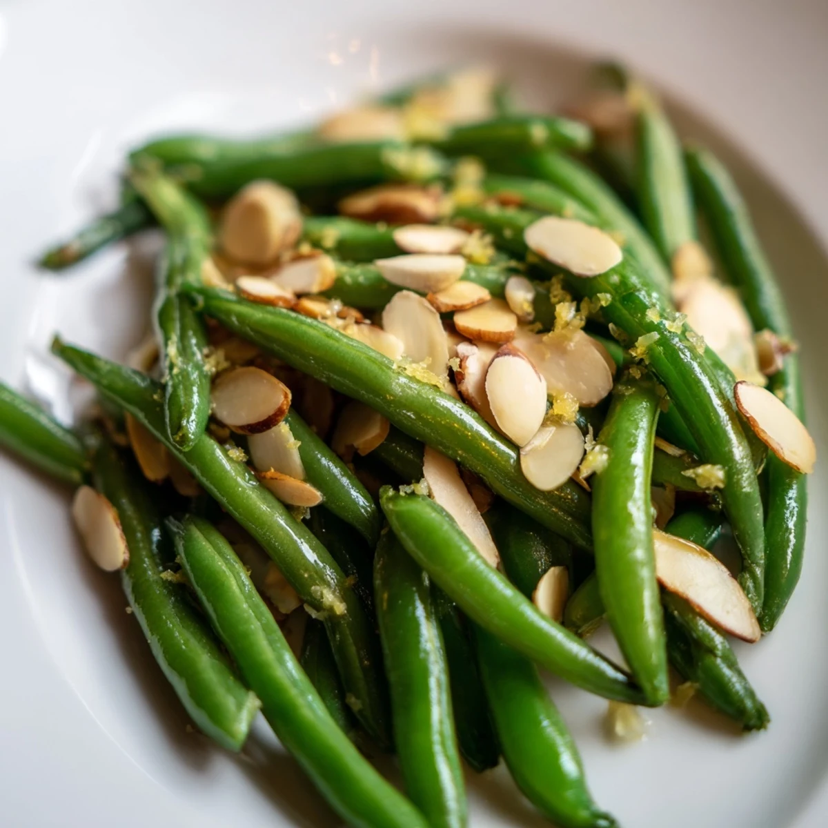 Crisp green beans tossed with buttery lemon and crunchy toasted almonds, perfect for pairing with roasted fish or chicken.