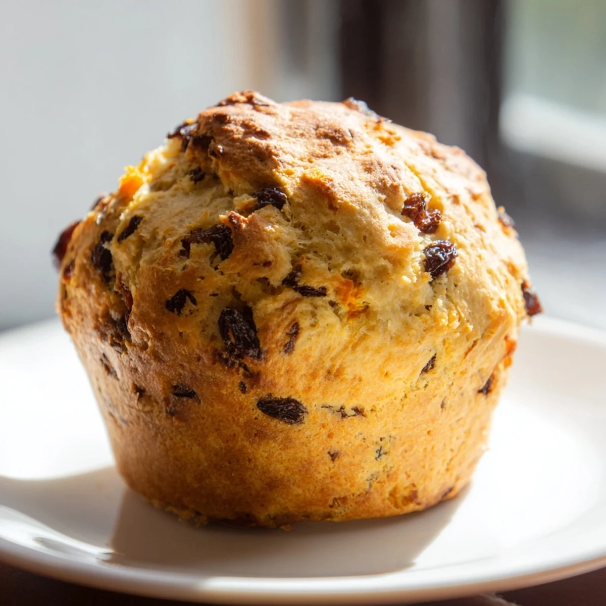 Warm Irish Soda Bread Muffins with Currants, studded with fruit and served with butter and jam.  