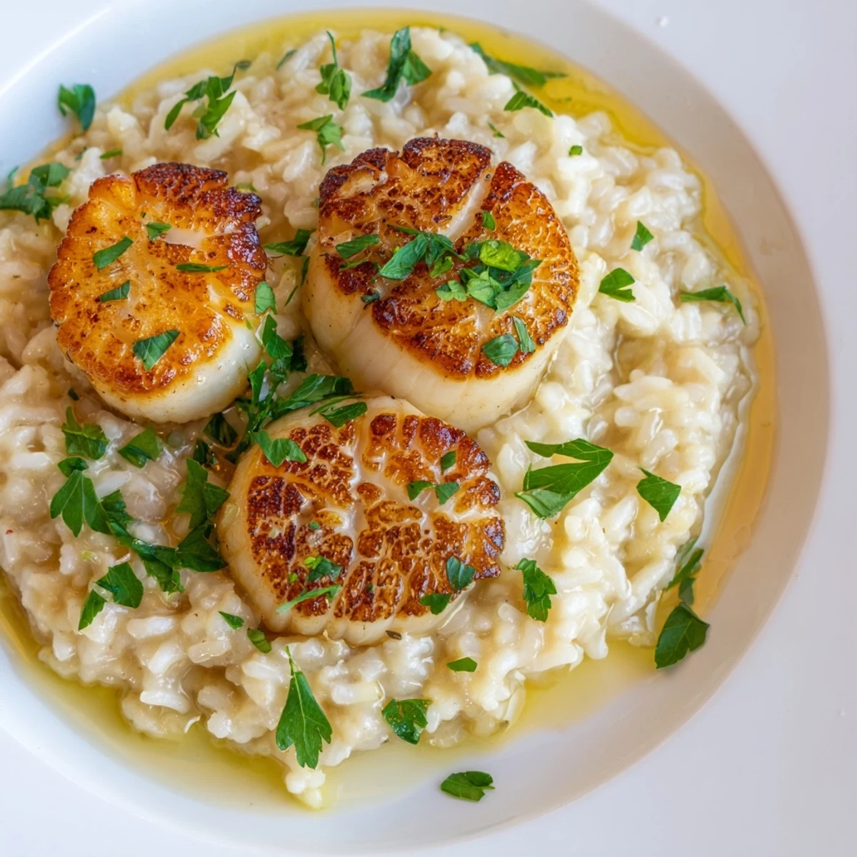 Spoon a tender scallop from the rich risotto, releasing aromatic garlic and lemon notes in this classic, pescatarian-friendly main dish.