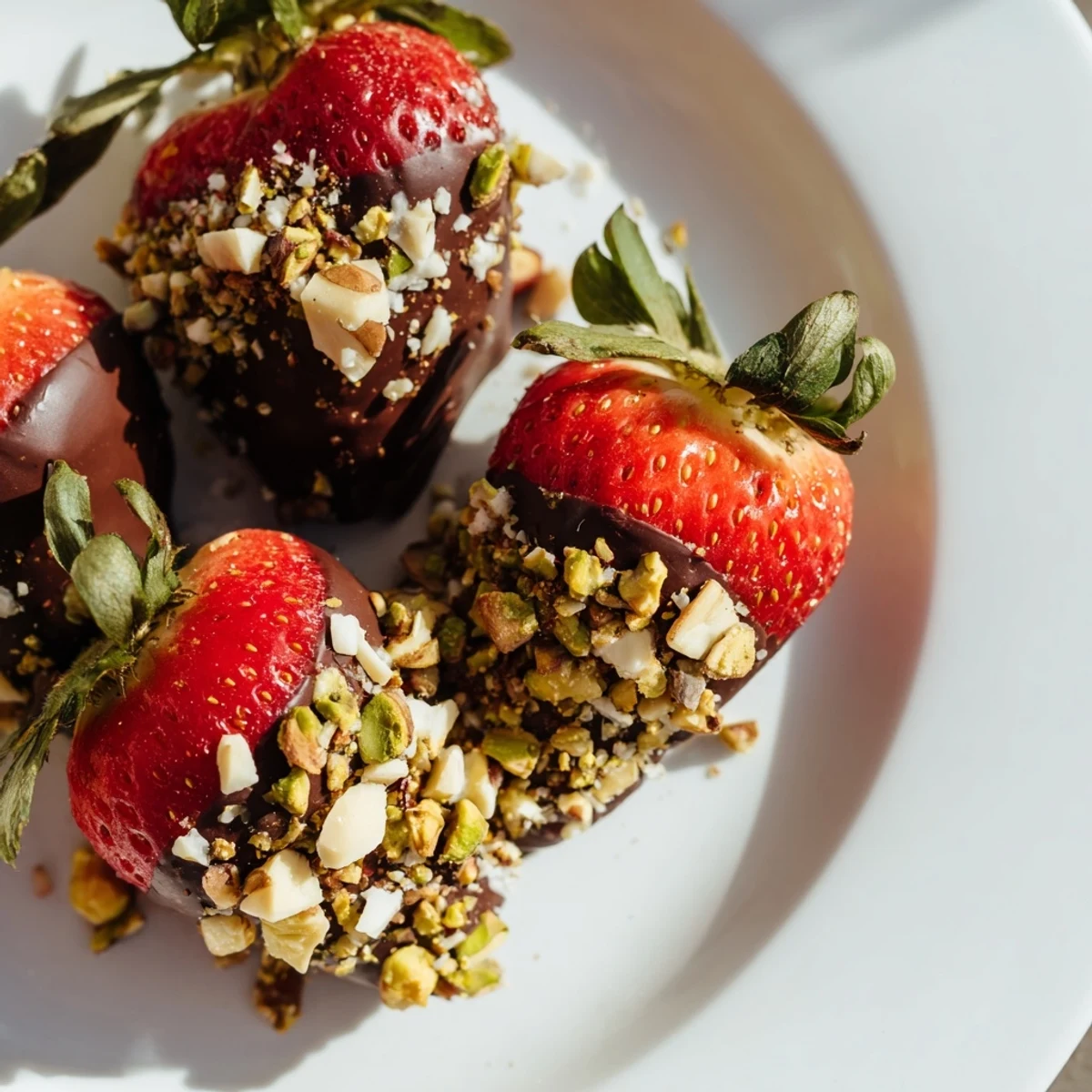 Indulgent Chocolate Dipped Strawberries with Nuts, a gluten-free dessert perfect for date night or parties, ready to serve with a glass of sparkling wine.