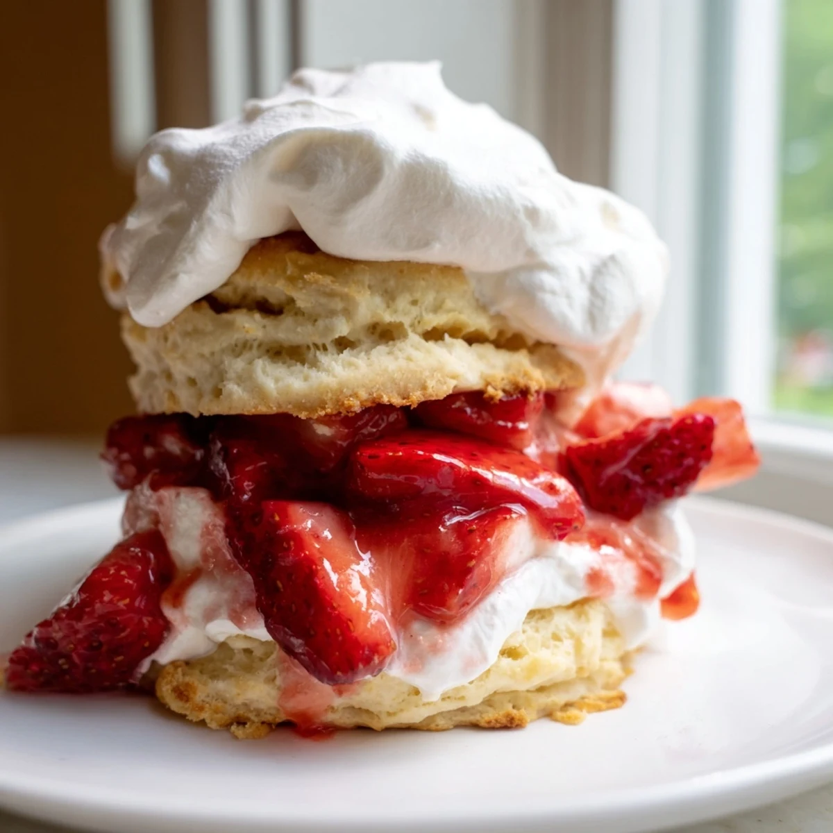 Golden, flaky buttermilk biscuits split open and layered with juicy macerated strawberries and fresh whipped cream for this Strawberry Shortcake with Homemade Buttermilk Biscuits.