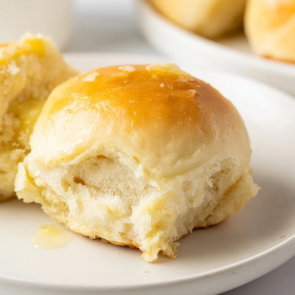 Golden-brown Best Vegan Dinner Rolls brushed with melted vegan butter, resting on a cooling rack after baking.