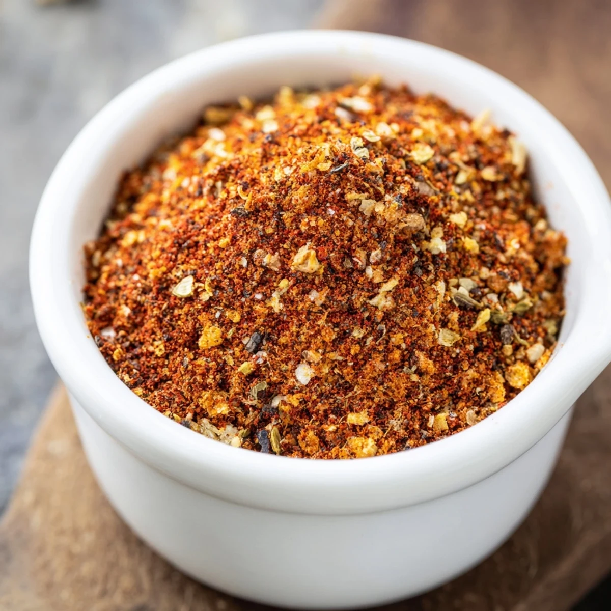 A spoonful of the Easy Homemade Taco Seasoning Mix hovers over a plate of seasoned ground beef, ready for a taco shell.