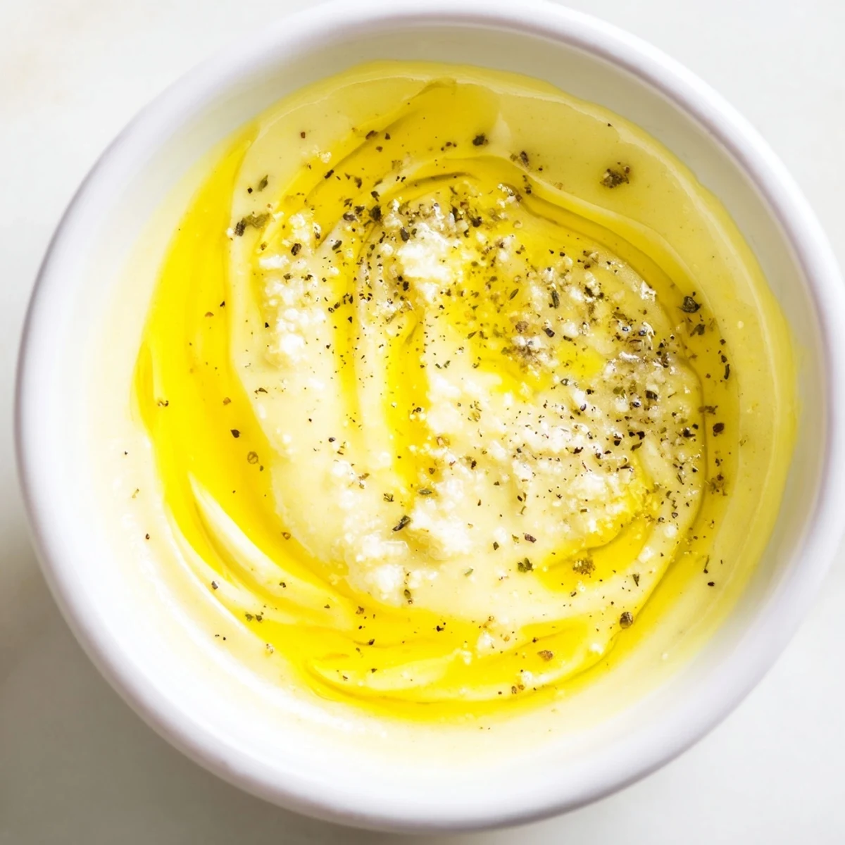 A close-up of Lemon Dijon Dressing coating crisp mixed greens, with lemon slices and Dijon mustard jar nearby.