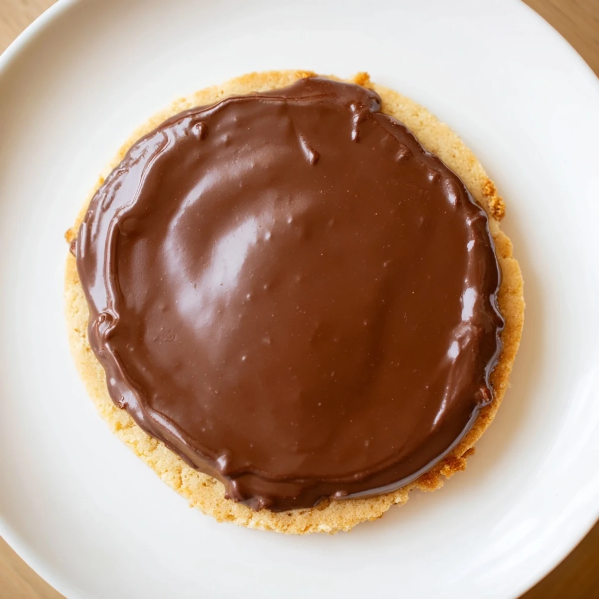 Crisp Twix Cookies with golden edges, drizzled chocolate, and a soft caramel center on a white plate.