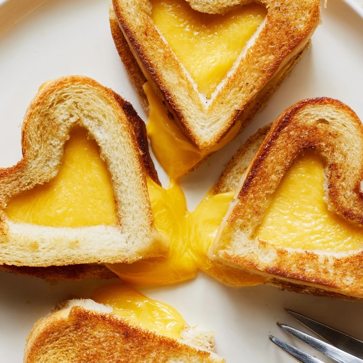 Twelve Mini Grilled Cheese Hearts arranged on a platter, ready to serve with tomato soup for dipping.