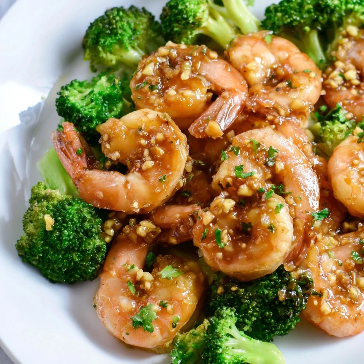 Sizzling Honey Garlic Butter Shrimp and broccoli in a rich golden sauce, ready to serve as a weeknight dinner.