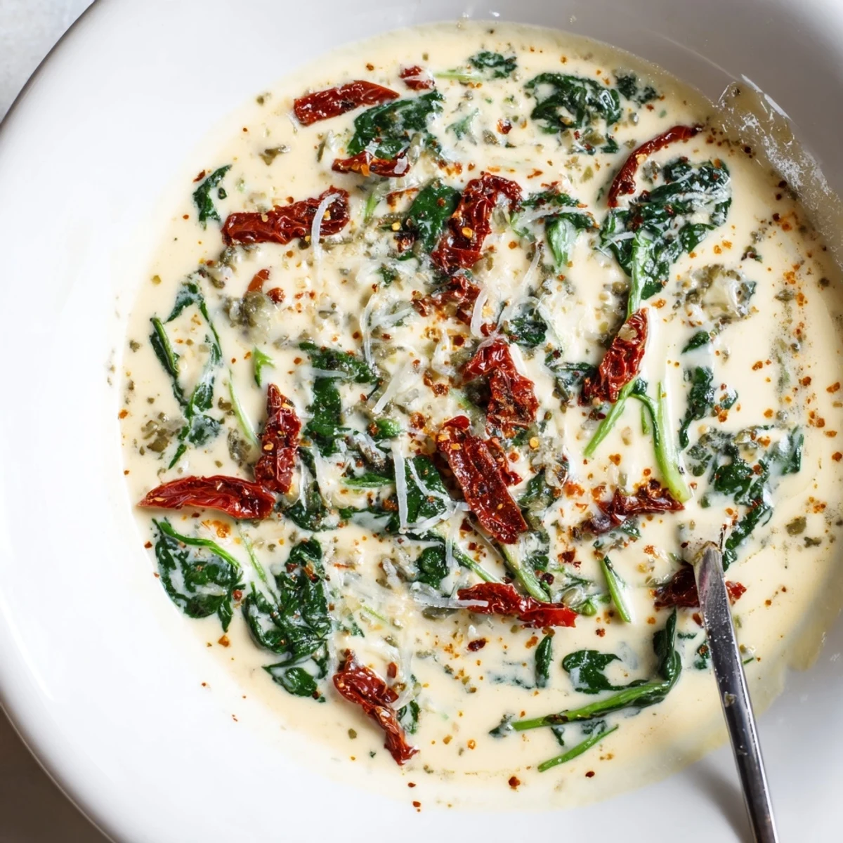 Creamy Tuscan Garlic Sauce simmering in a skillet, ready to serve over grilled chicken breasts.