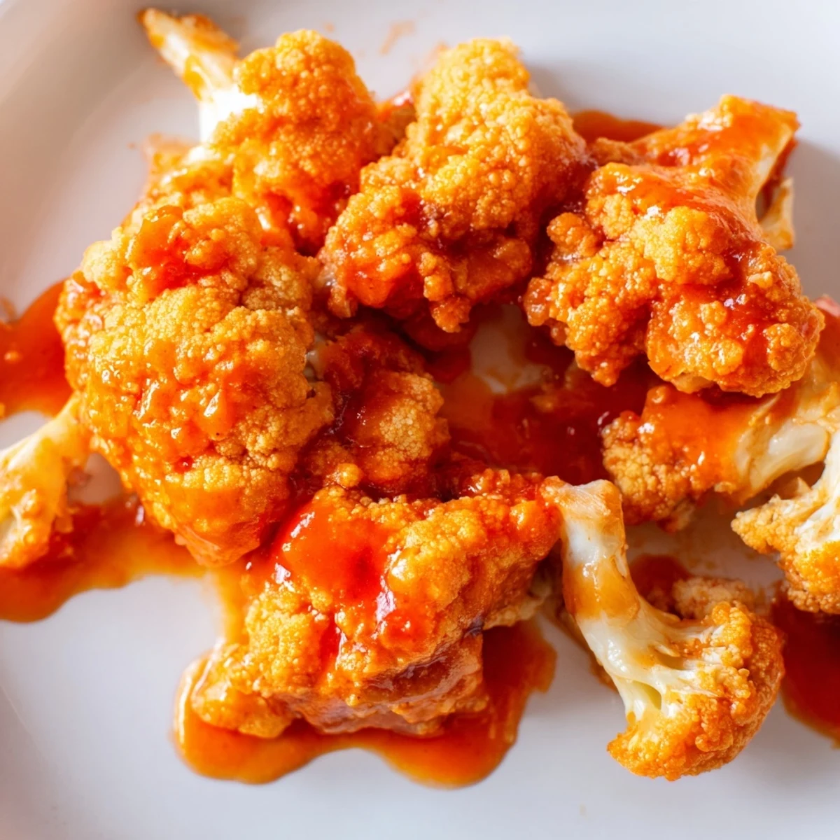Golden, crispy Air Fryer Buffalo Cauliflower florets tossed in tangy red sauce, served with celery sticks and creamy blue cheese dip.
