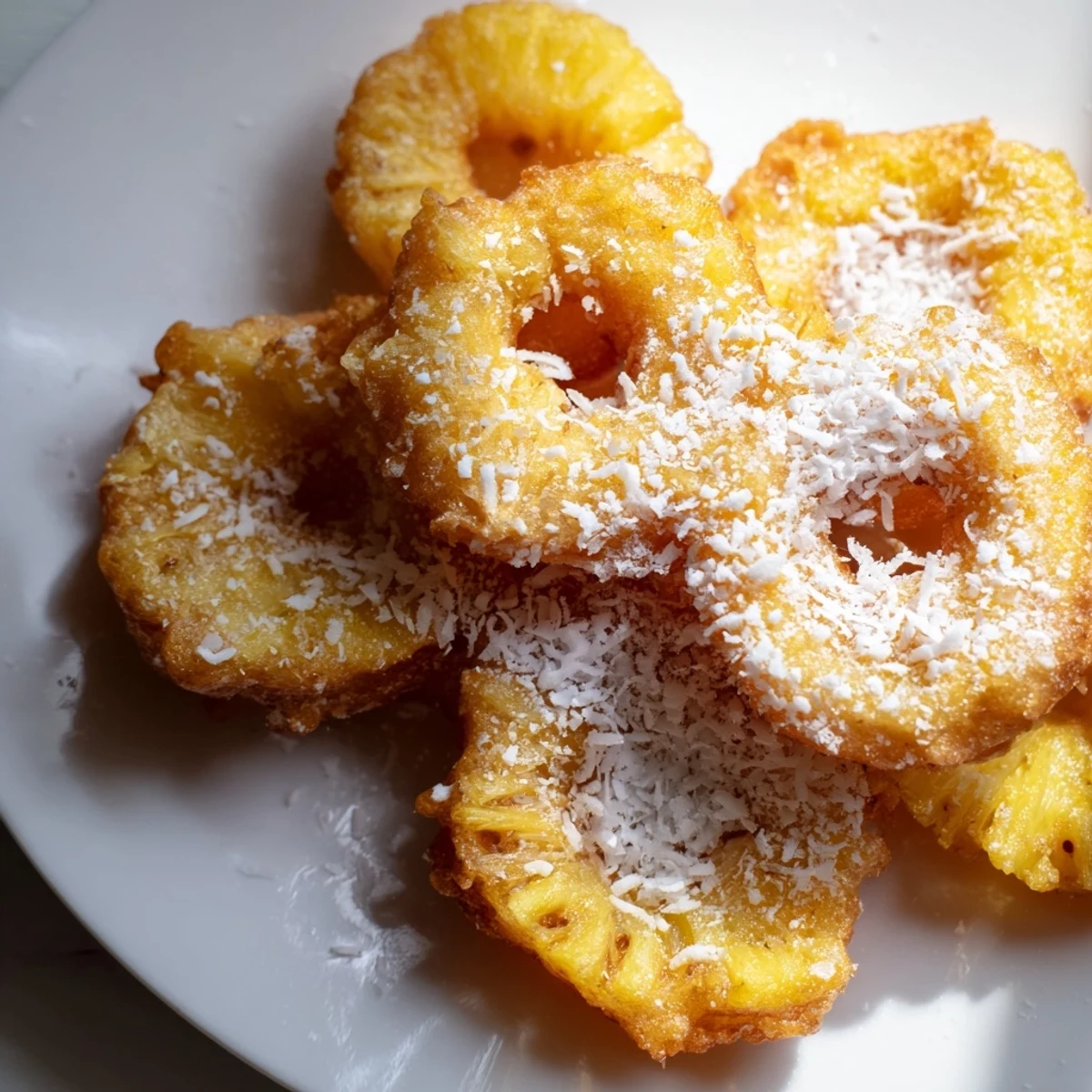 Batter-dipped Heavenly Pineapple Fritters That Bring Tropical Joy fry golden-brown in bubbling oil, releasing sweet aromas of pineapple and coconut.