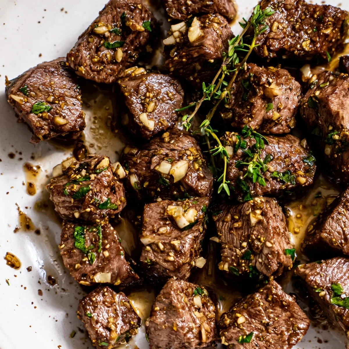 Juicy Garlic Butter Steak Bites served hot from the skillet with crusty bread.