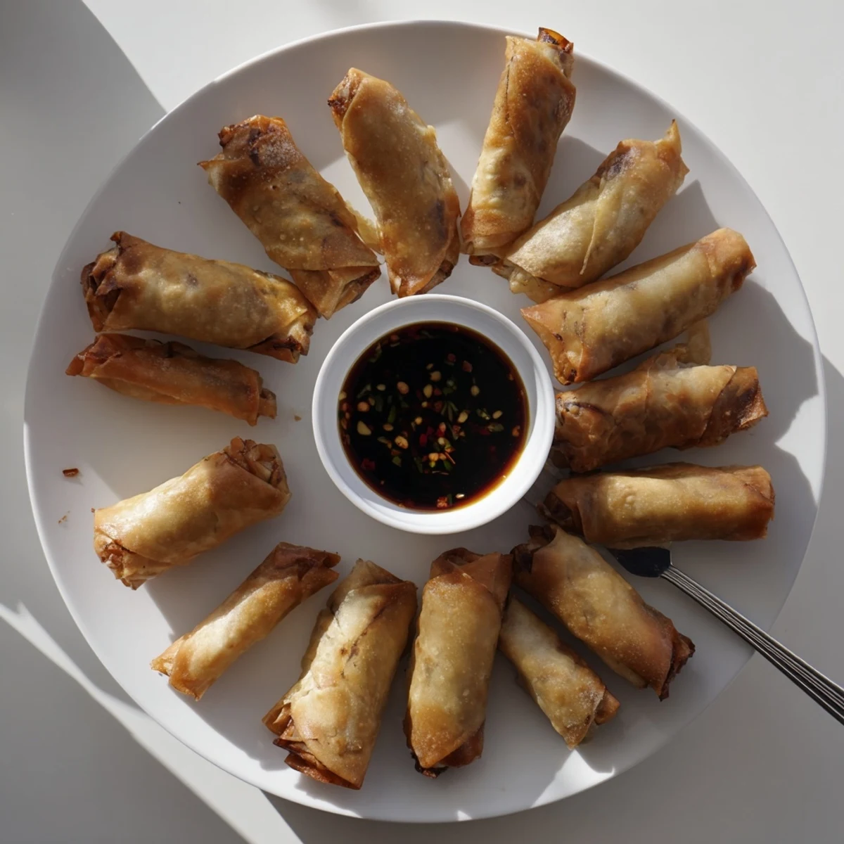 Bite into these crispy air fryer spring rolls featuring shredded cabbage, carrots, and bean sprouts in golden wrappers