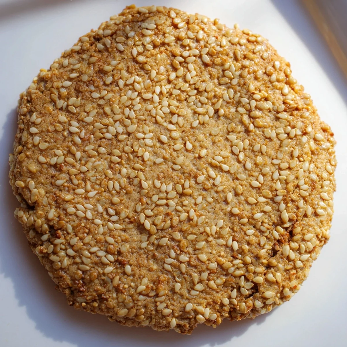 Soft batch of easy chewy sesame honey cookies stacked with honey drizzle and white napkin