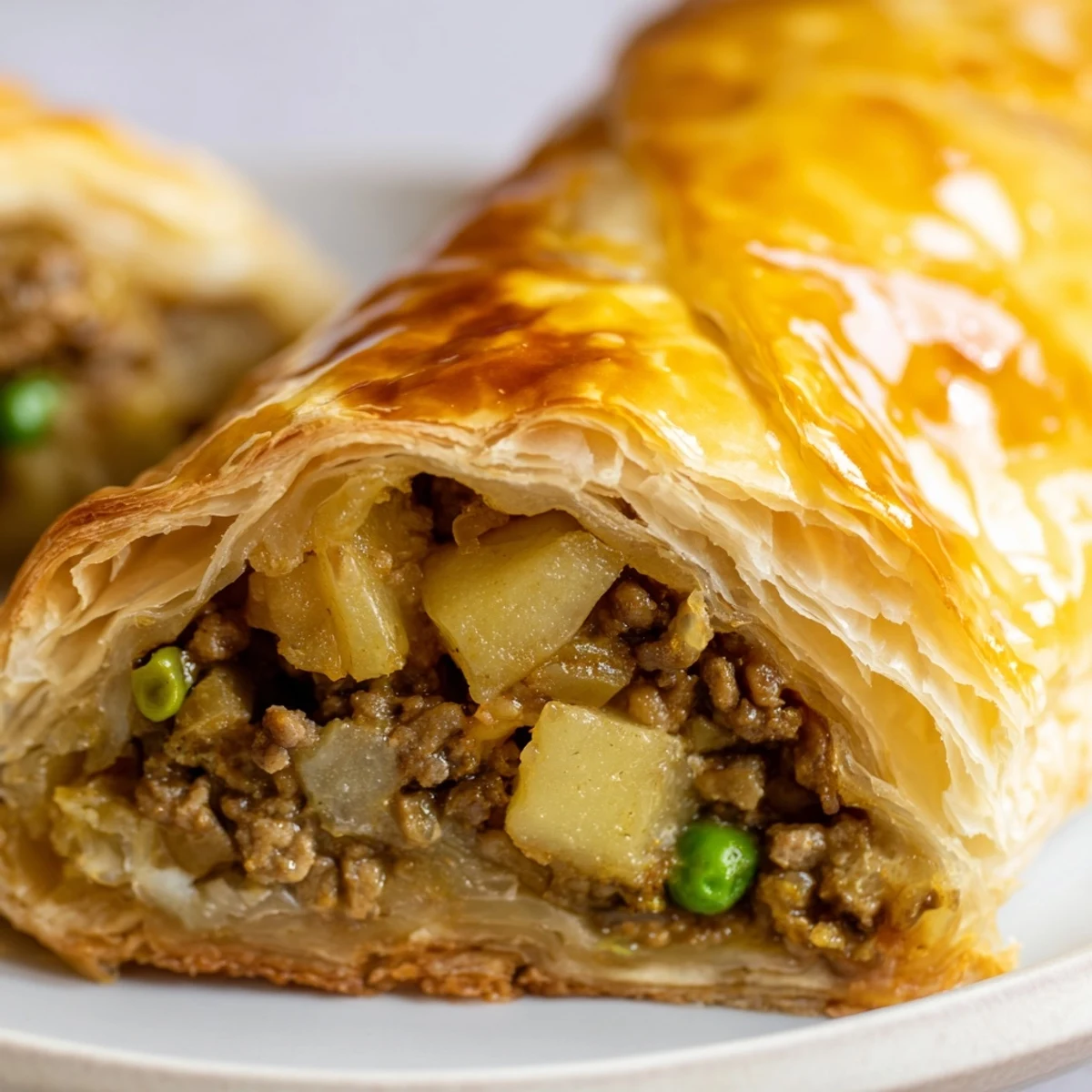 Golden curry puffs with beef featuring flaky pastry and savory curried ground beef filling with vegetables