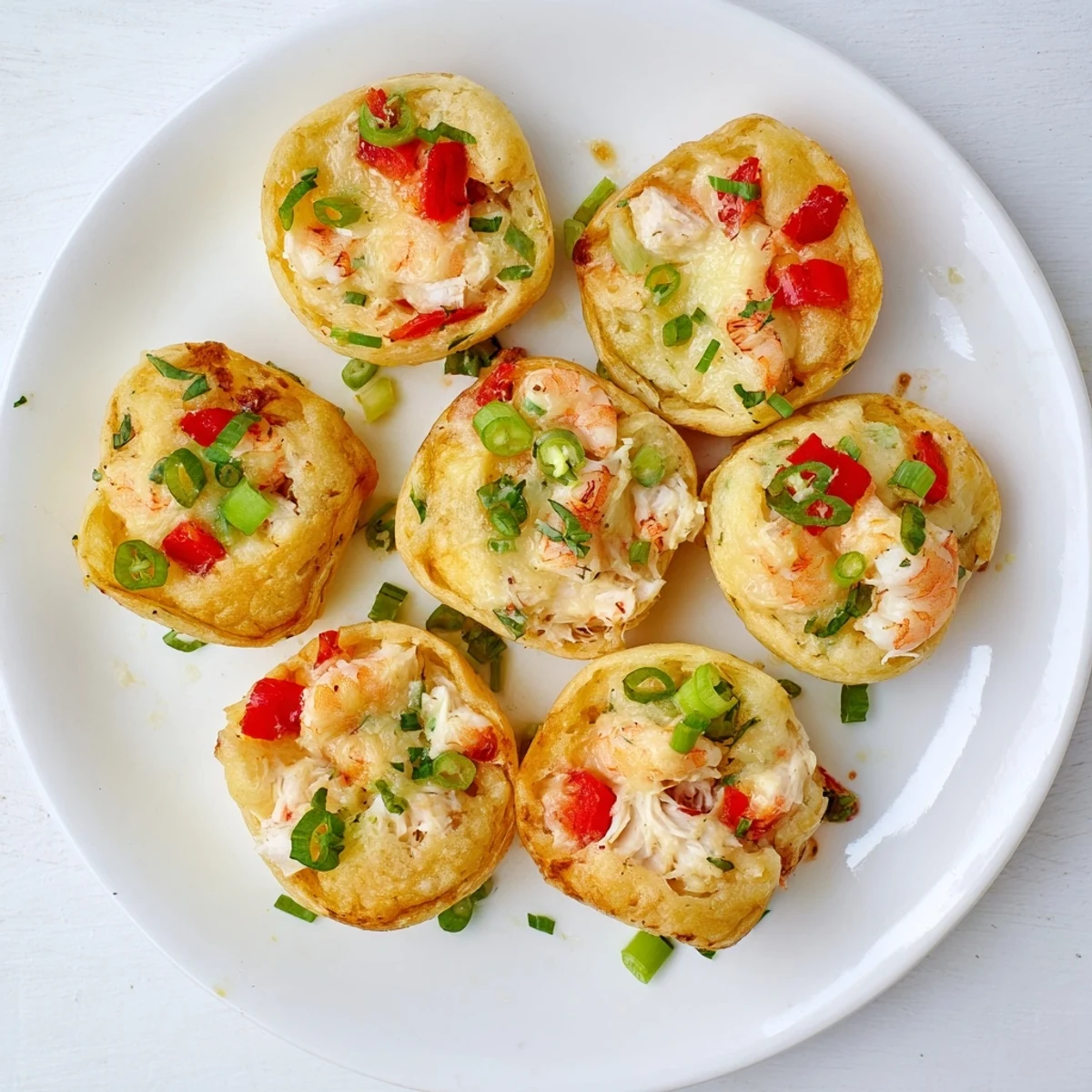 Golden brown crab and shrimp tortilla bombs oozing with melted cheese and fresh herbs