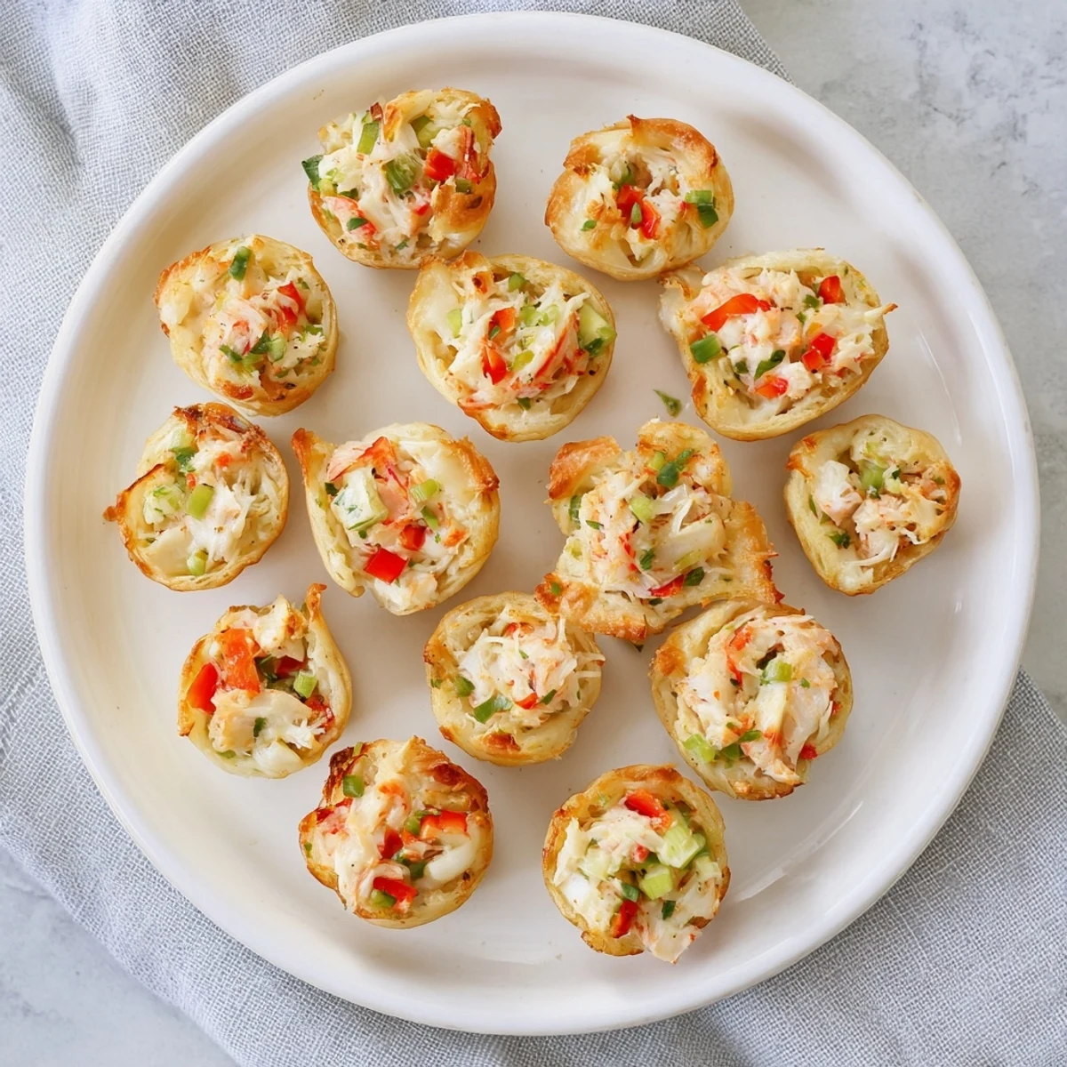 Crispy baked tortilla bombs stuffed with succulent crab, tender shrimp, and spicy jalapeño filling