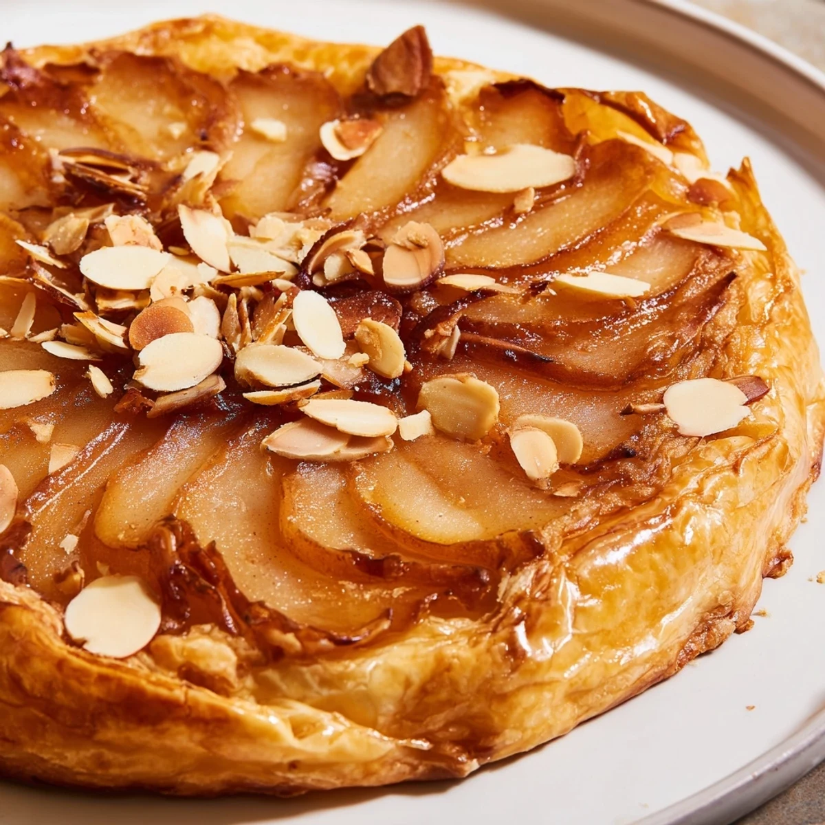 Flaky puff pastry topped with cinnamon sugar pears baked until beautifully caramelized and golden