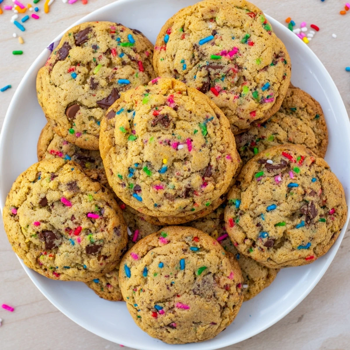Homemade Chocolate Chip Sprinkle Cookies loaded with melty chocolate chips and bright rainbow sprinkles