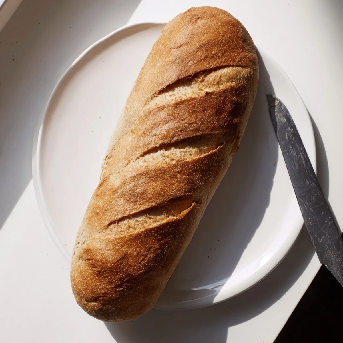 Golden crusty Italian bread loaf with chewy interior perfect for dipping in olive oil