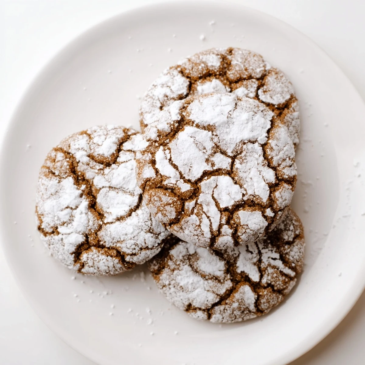 Chewy spiced gingerbread crinkle cookies dusted with snowy powdered sugar for holiday baking
