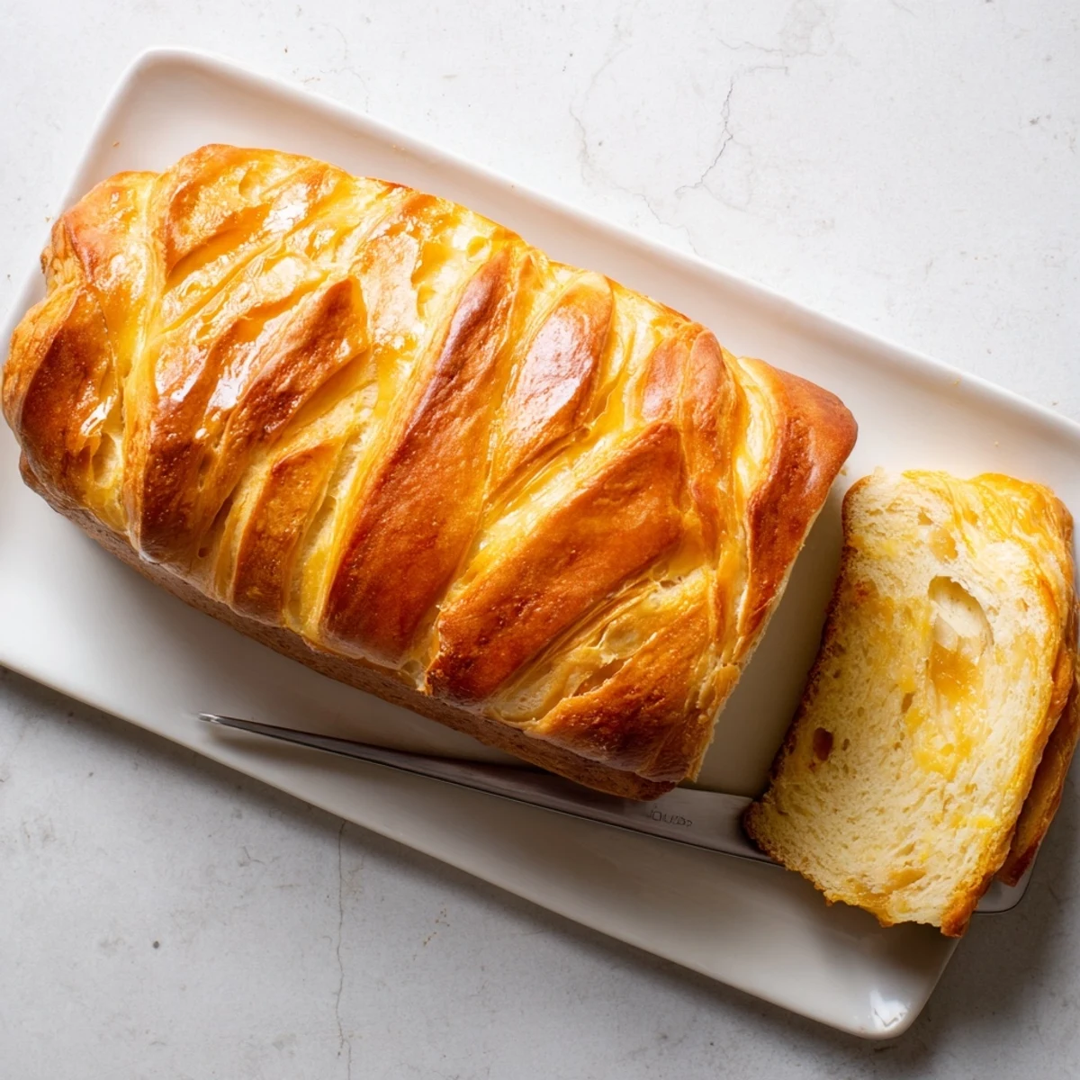 Freshly baked homemade croissant bread cooling on wire rack with golden brown exterior