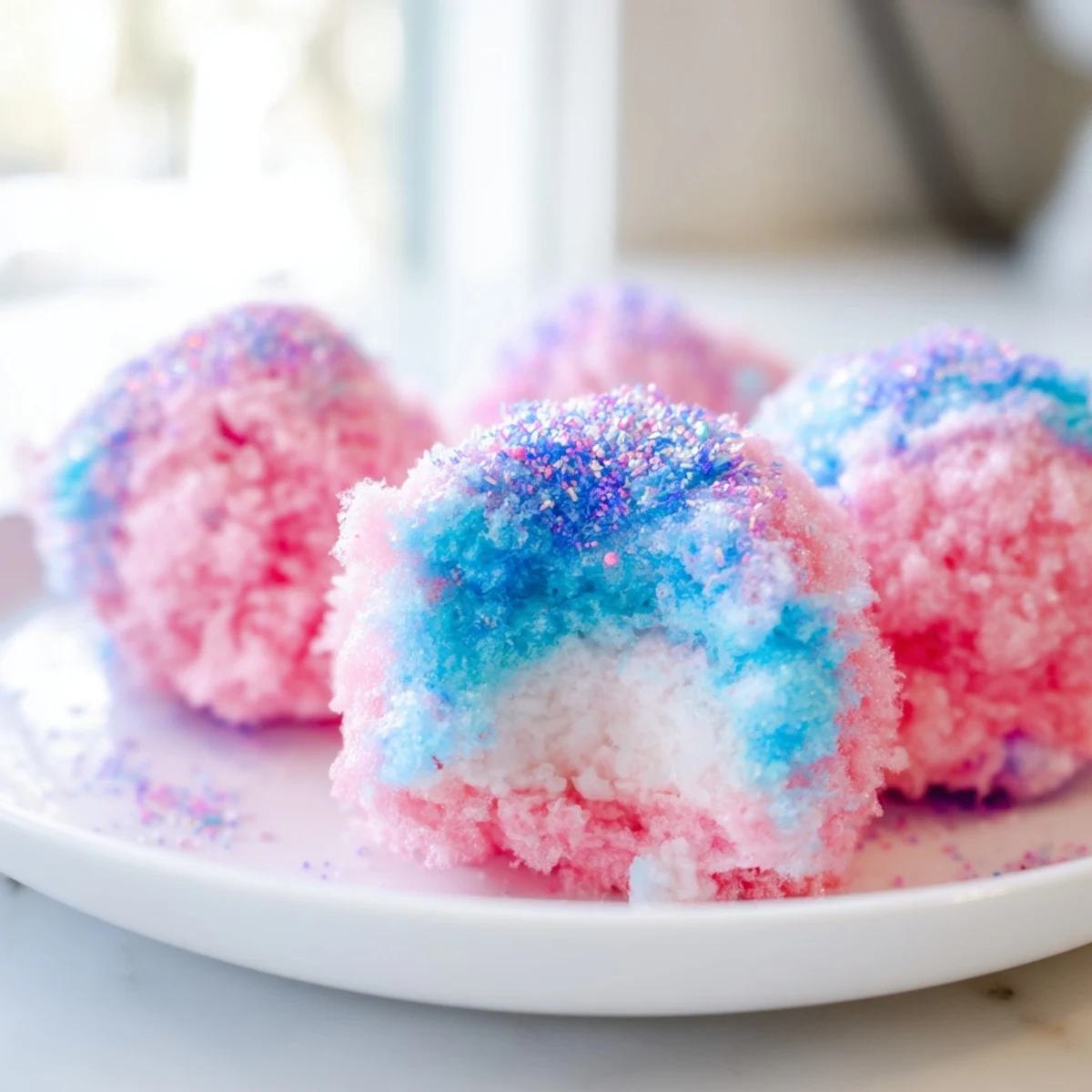 Creamy cheesecake centers wrapped in spun sugar make these Mini Cotton Candy Cheesecake Puff Balls irresistible