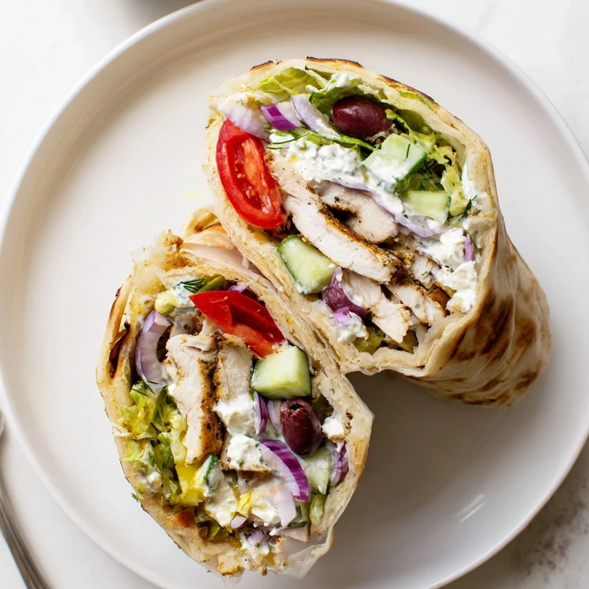 Grilled Mediterranean Chicken Pita Wraps served immediately, soft pita and bright herbs