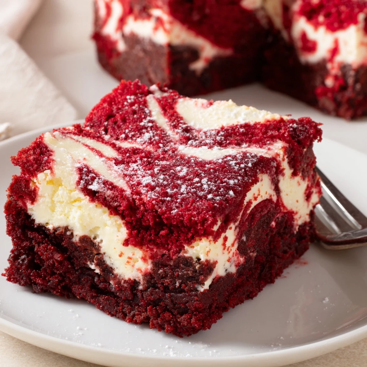 Sliced Red Velvet Brownies With Cheesecake Layer served chilled alongside fresh berries