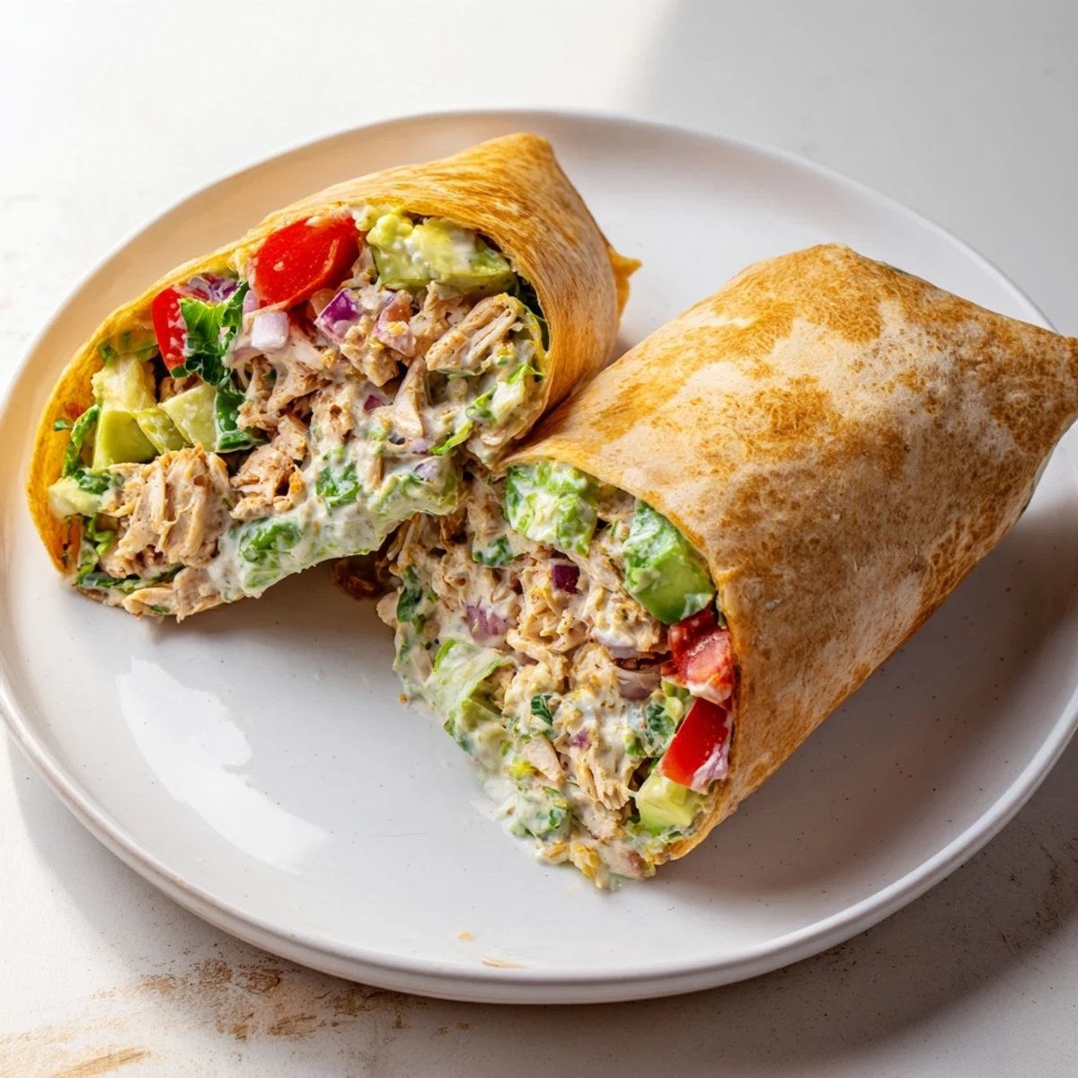 Warm Chicken Avocado Ranch Burritos crisped on griddle, juicy shredded filling