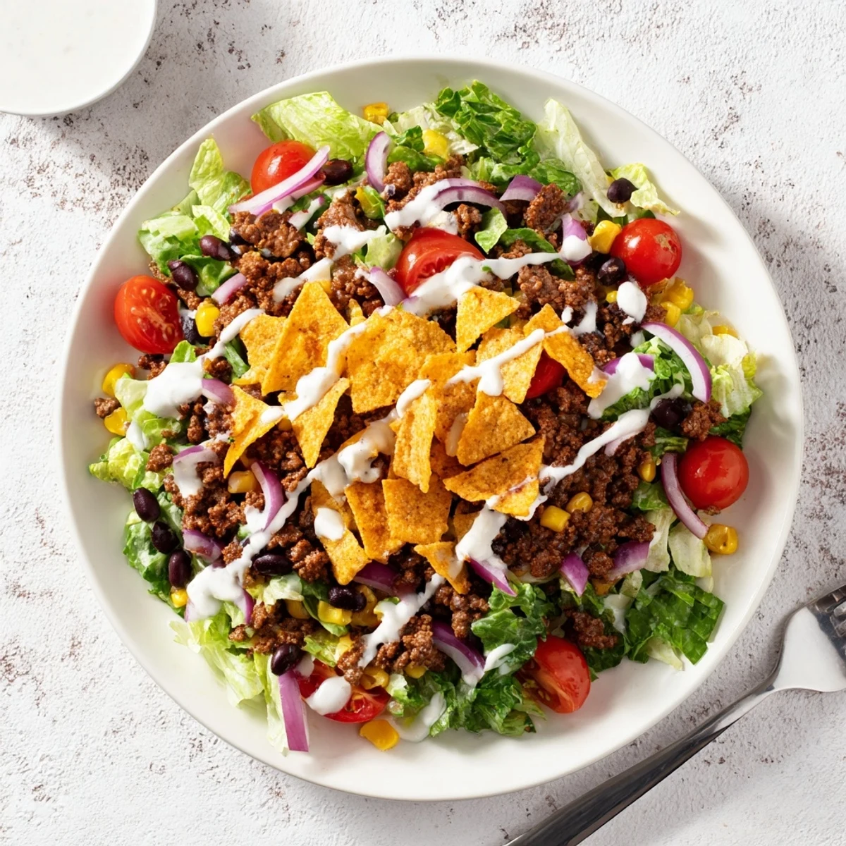 Party-ready Simple Doritos Taco Salad served immediately for maximum crunchy, zesty bites